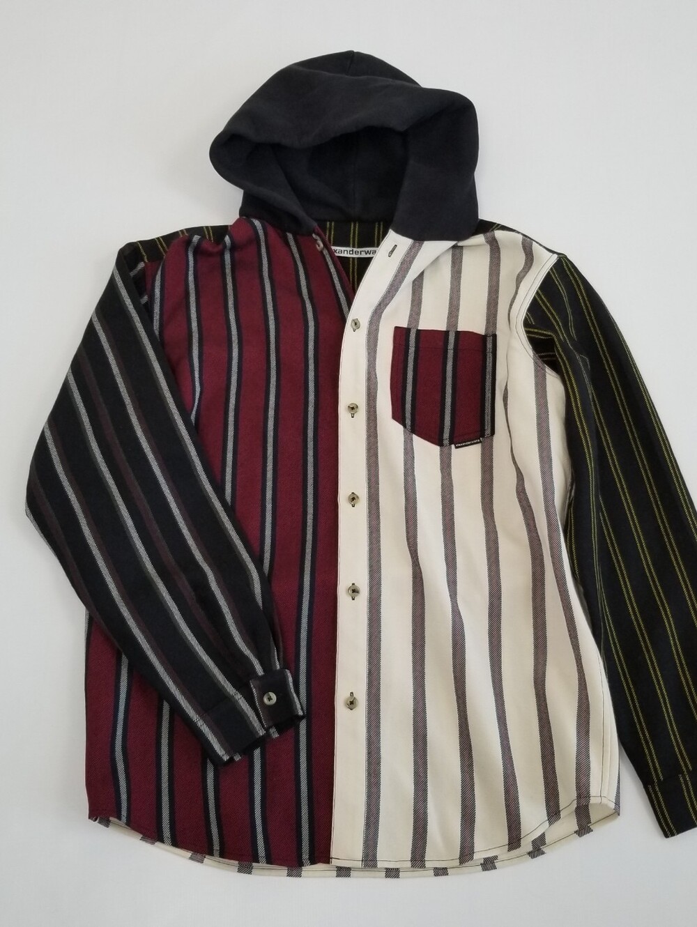 Alexander Wang Wool Locharron Hooded Shirt Multi Stripe Medium Chest 44-45